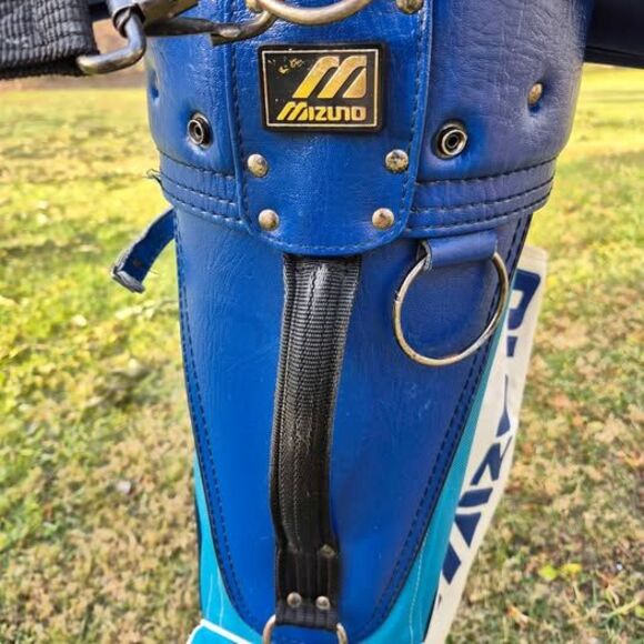Vintage Mizuno 3-way Leather/Canvas Cart Golf Bag w/ Carry Strap & Rain Cover - Picture 5 of 10